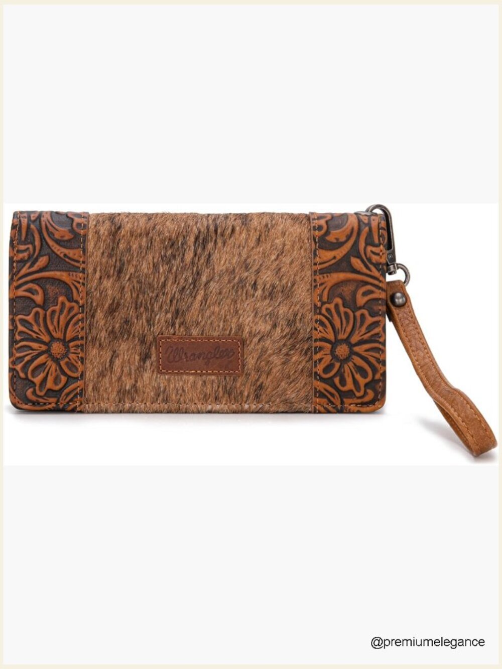 Western Tooled Leather Wristlet Wallet with Horsehair